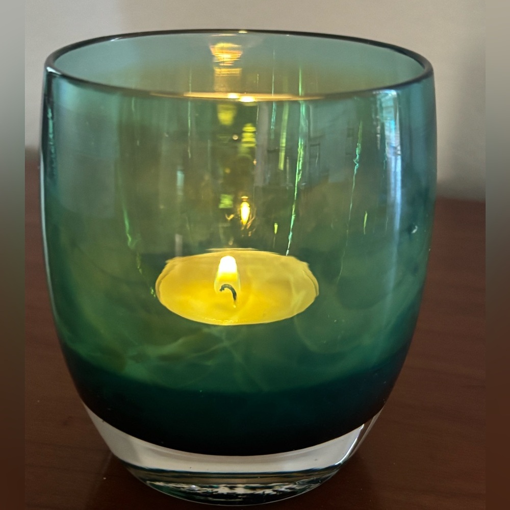 Glassybaby Handblown Teal and Green Glass Votive - Picture 6 of 7